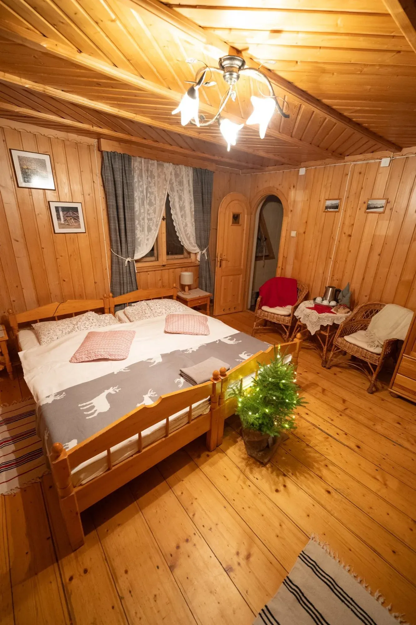 Wood panelled guest room
